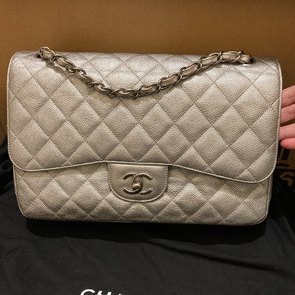 CHANEL Handbags - SOLD!!!  Chanel Metallic Caviar double flap Jumbo